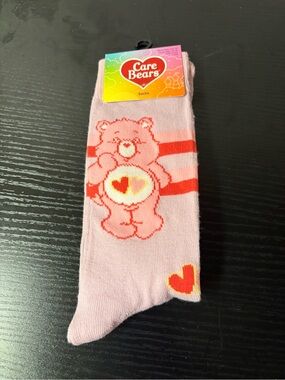 Care Bears Pink Crew Socks NWT Pastel Heart Licensed Socks